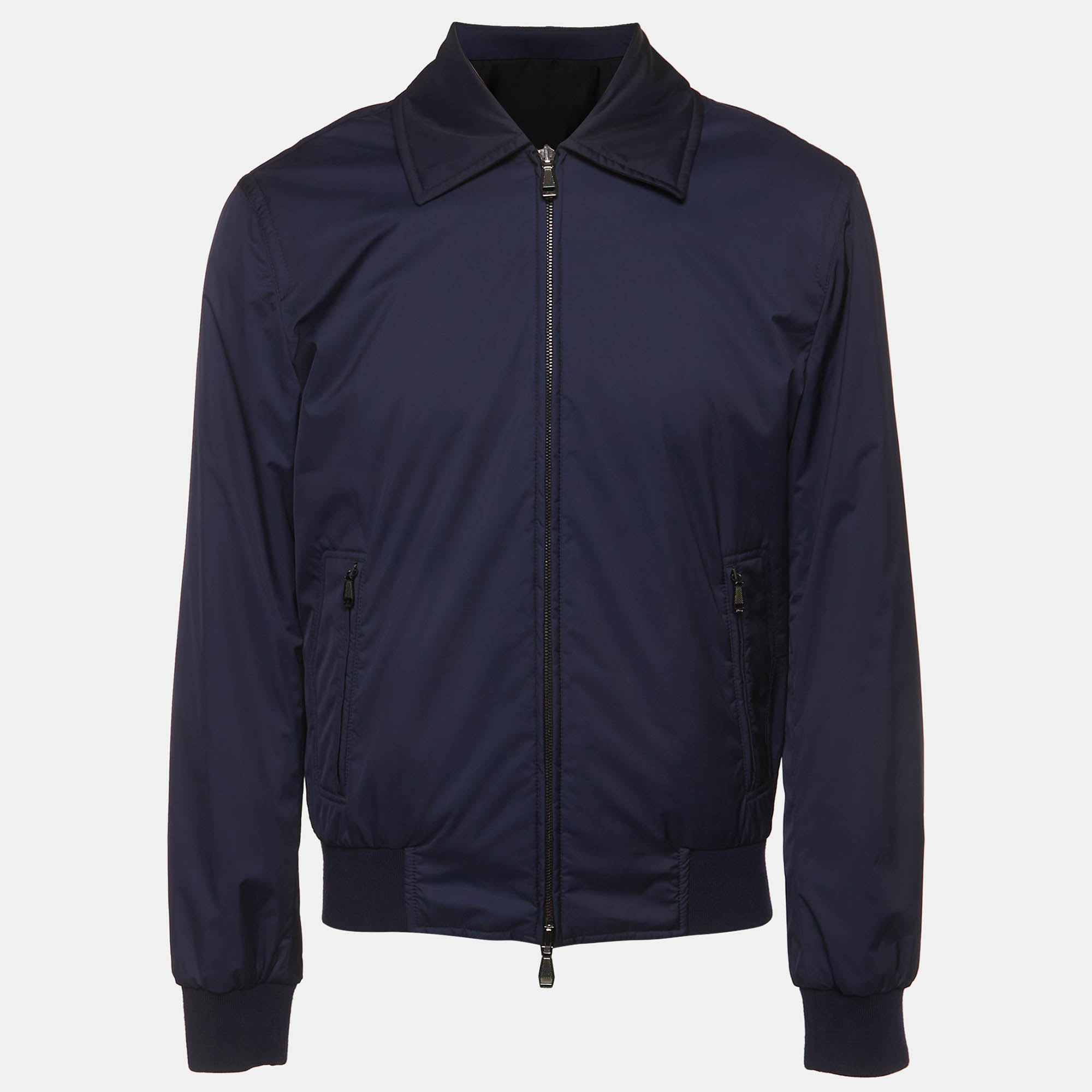 

Brioni Navy Blue/Black Synthetic Reversible Bomber Jacket L