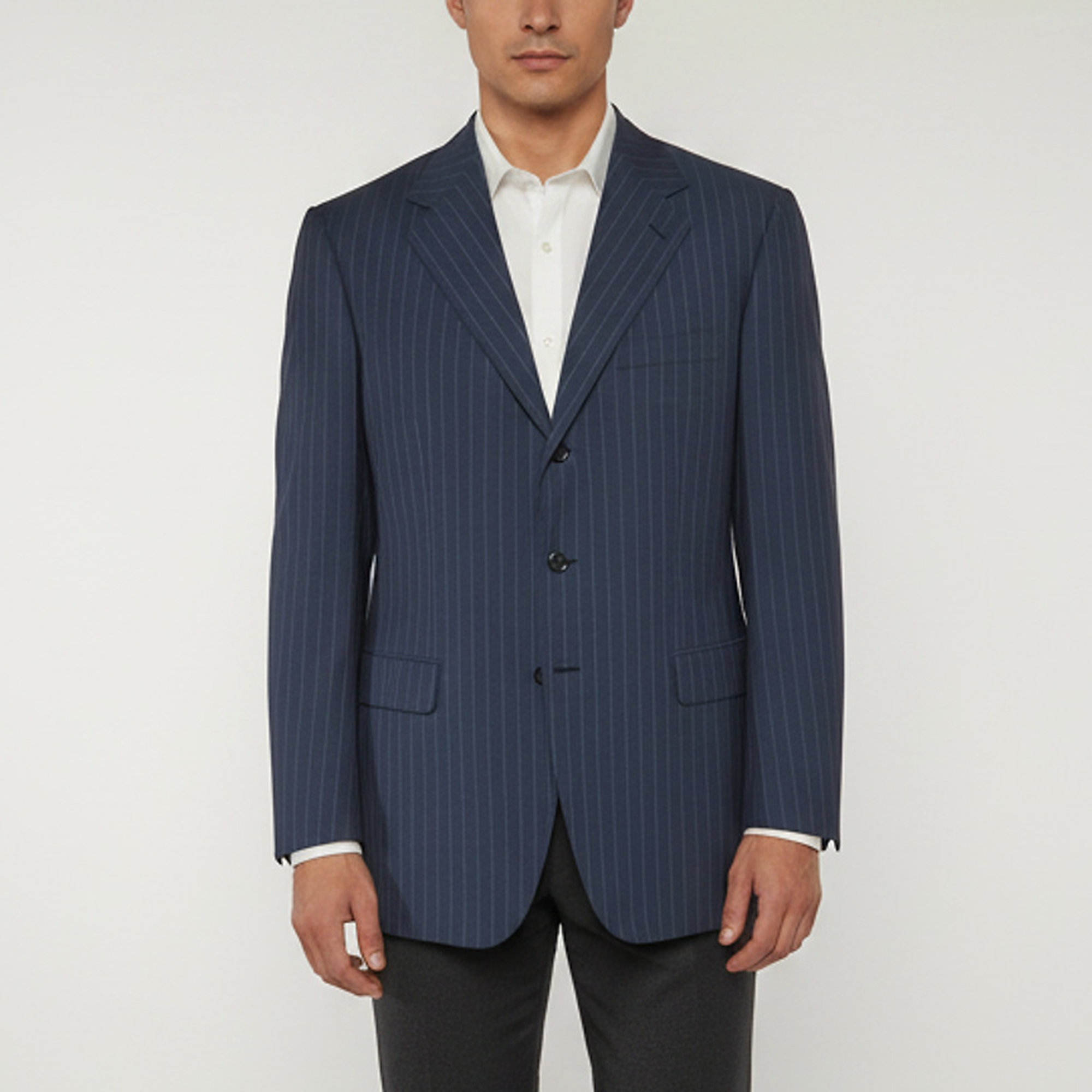 

Brioni Blue Pinstripe Wool Blend Senato Single Breasted Blazer XL