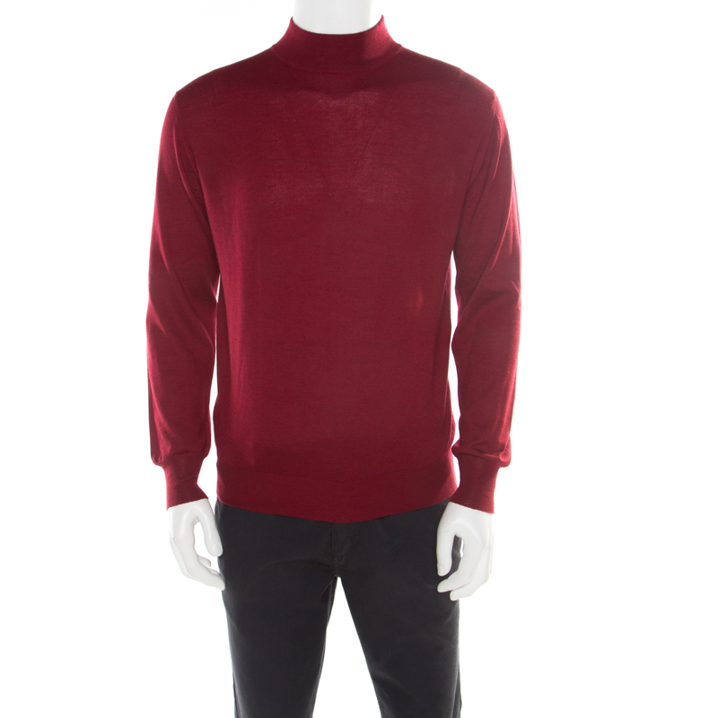 Brioni Burgundy Cashmere Silk High Neck Sweater M
