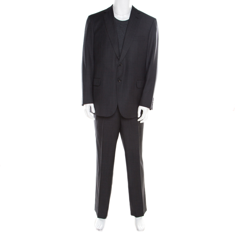 

Brioni Grey Herringbone Pattern Wool Tailored Suit XS