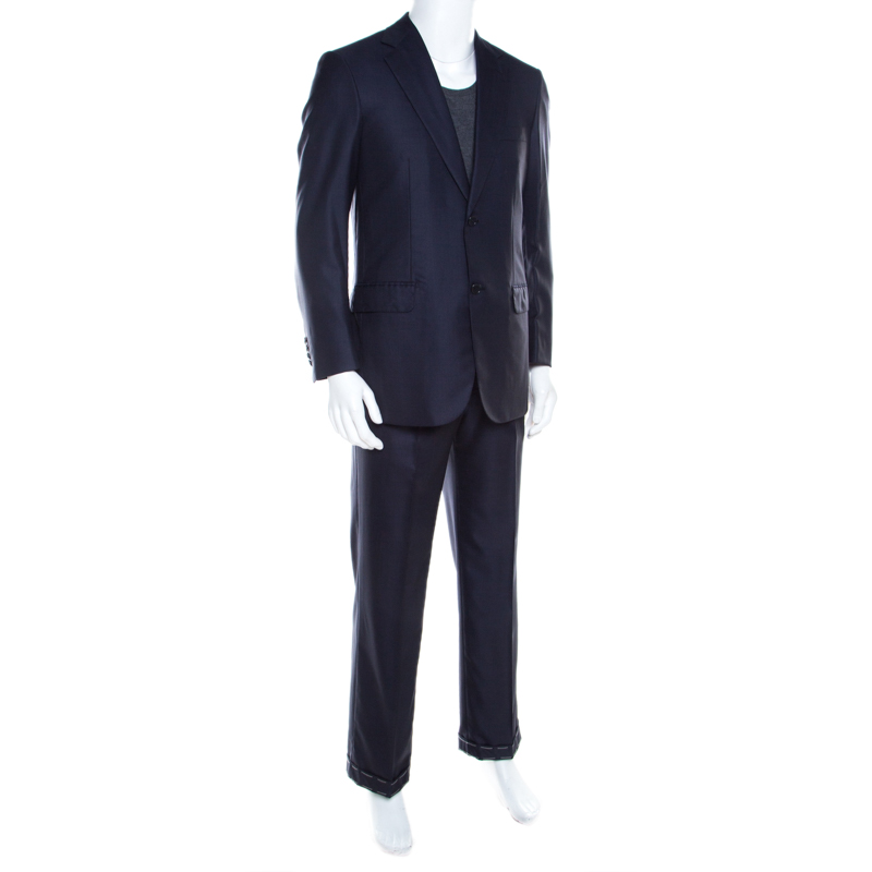 

Brioni Navy Blue Wool and Silk Checked Parlamento Suit