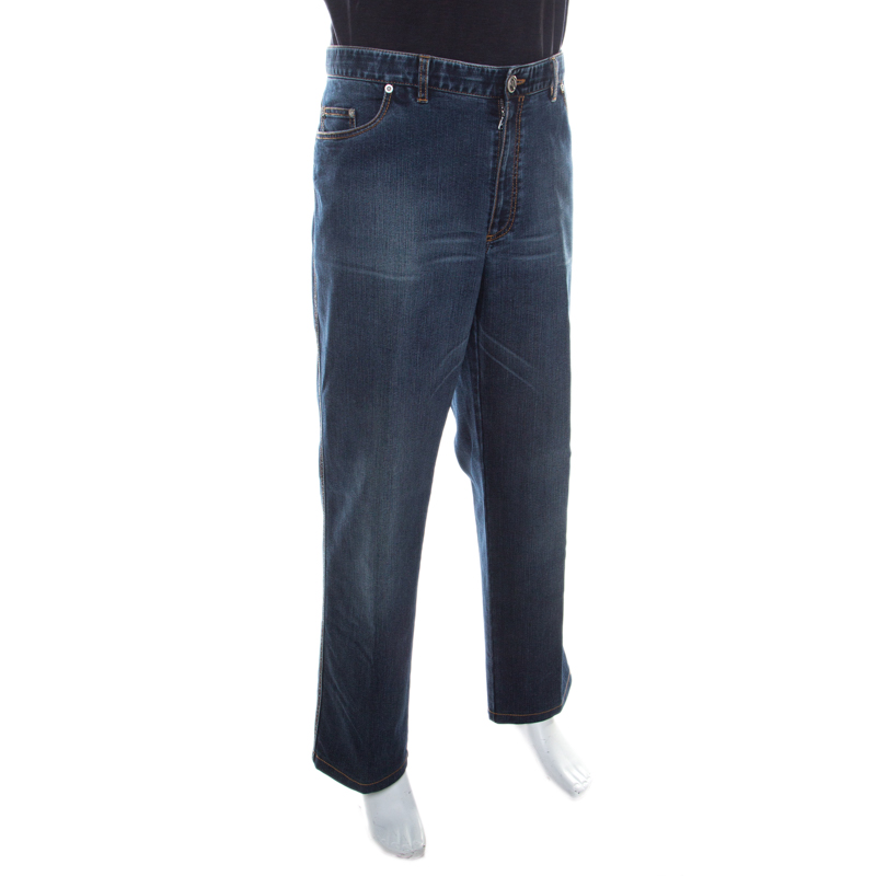 

Brioni Blue Medium Wash Denim Straight Legged Marmolada Jeans