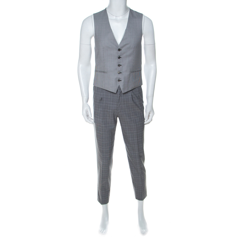 

Brioni Grey Glen Check Wool Three Piece Tailored Suit