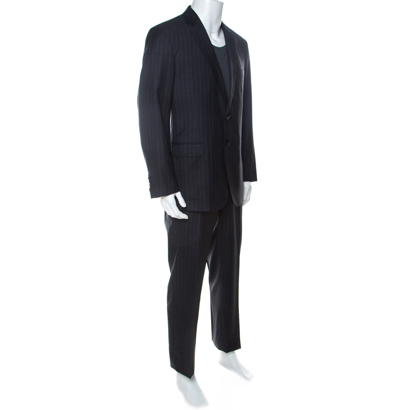 

Brioni Super 150s Palatino Grey Striped Wool Suit