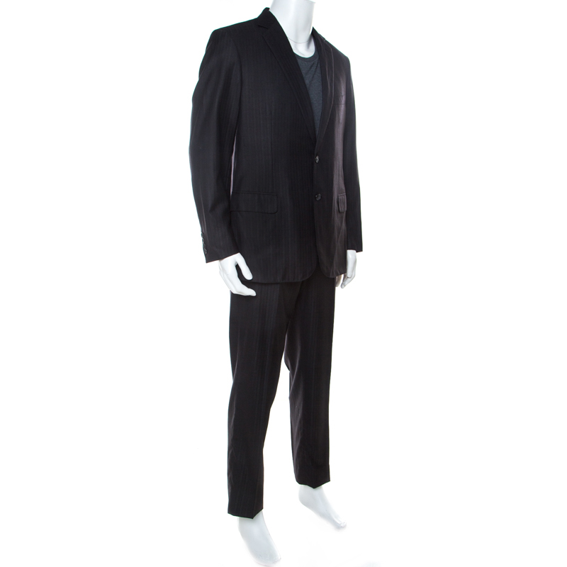 

Brioni Charcoal Grey Striped Wool and Silk NM Colosse Suit