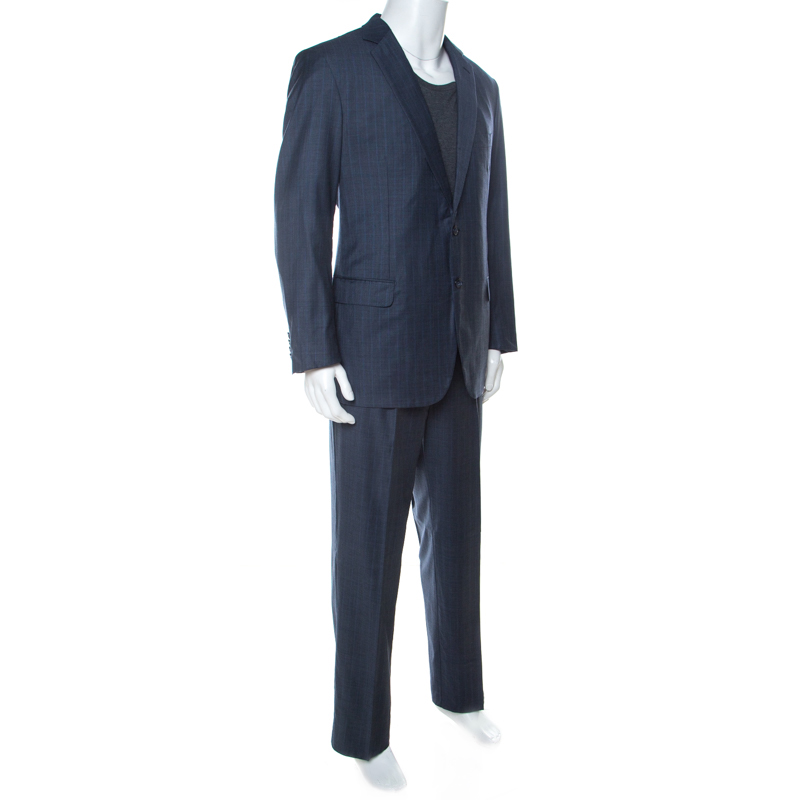 

Brioni Blue Wool and Silk Striped Colosseo Suit