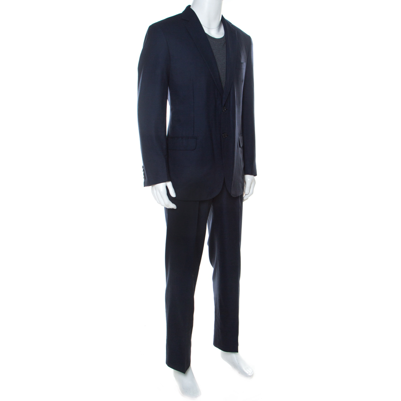 

Brioni Navy Blue Textured Wool Super 150s Colosseo Suit
