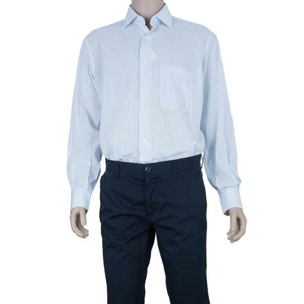 

Brioni Sky Blue Pinstripe Fitted Shirt