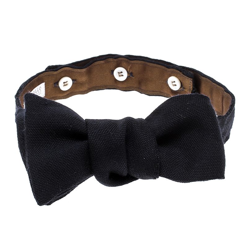 Pre Owned Brunello Cucinelli Navy Blue Woven Wool and Silk Bow Tie