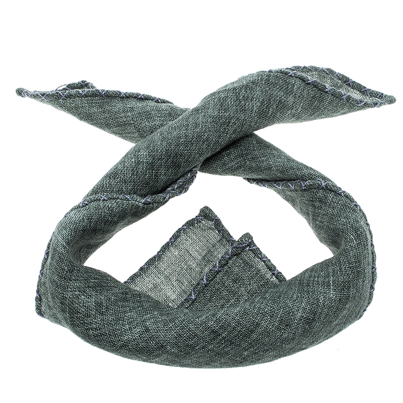 

Brunello Cucinelli Green Cross Stitch Detail Linen Pocket Square