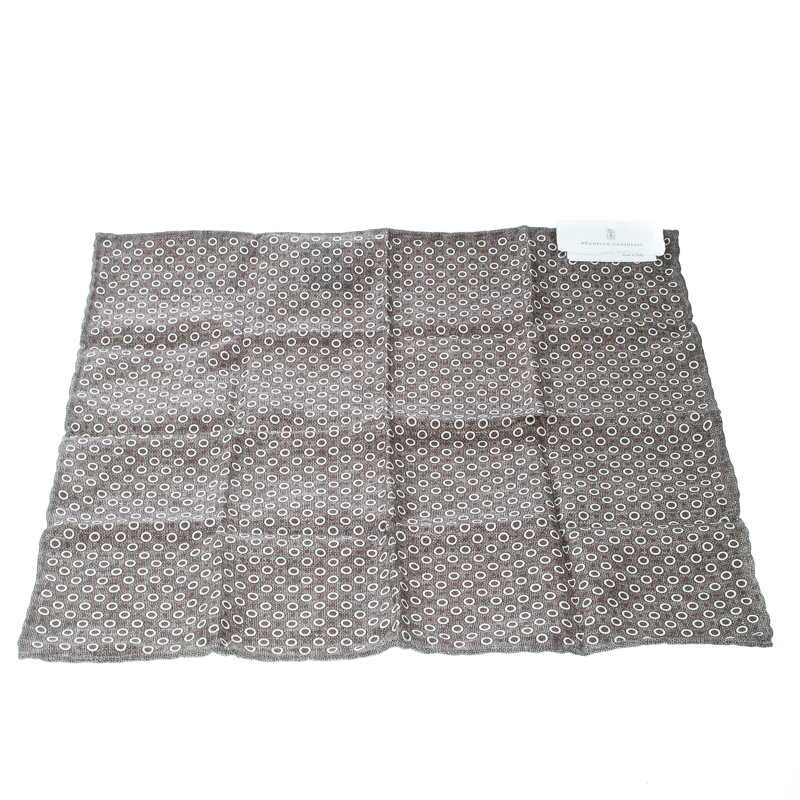 

Brunello Cucinelli Brown Circle and Dot Print Textured Silk Pocket Square