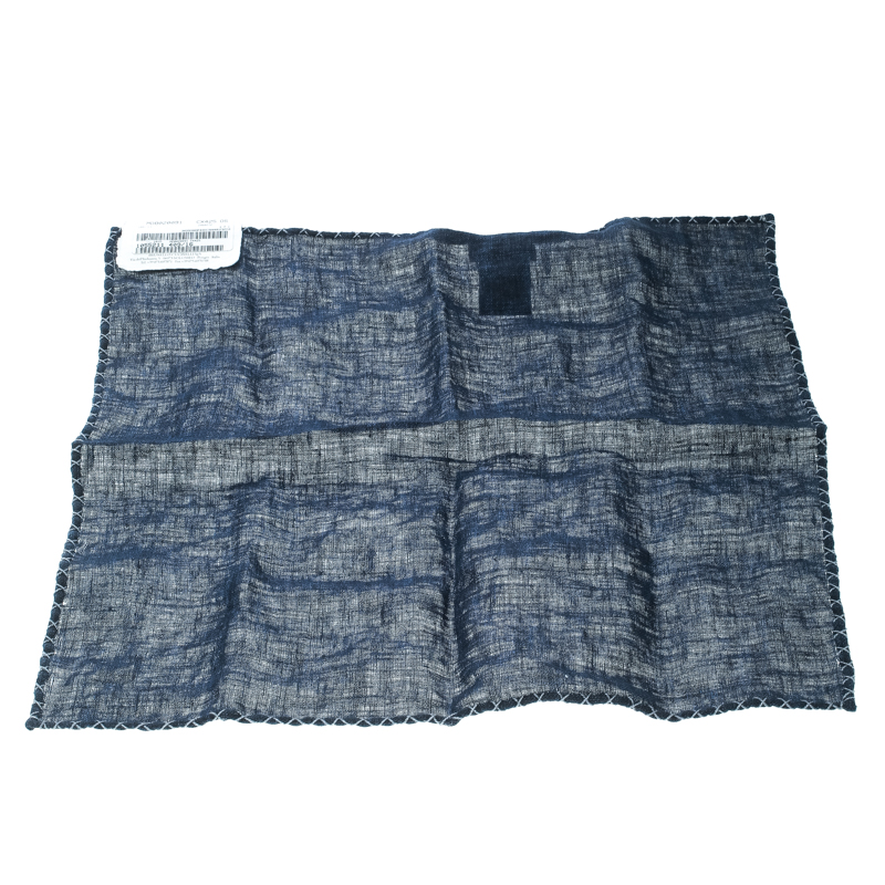 

Brunello Cucinelli Indigo Linen Contrast Cross Stitched Edge Pocket Square, Navy blue
