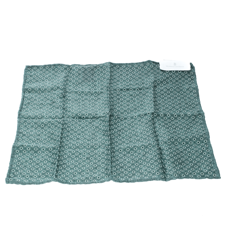 

Brunello Cucinelli Green Circle and Dot Print Textured Silk Pocket Square