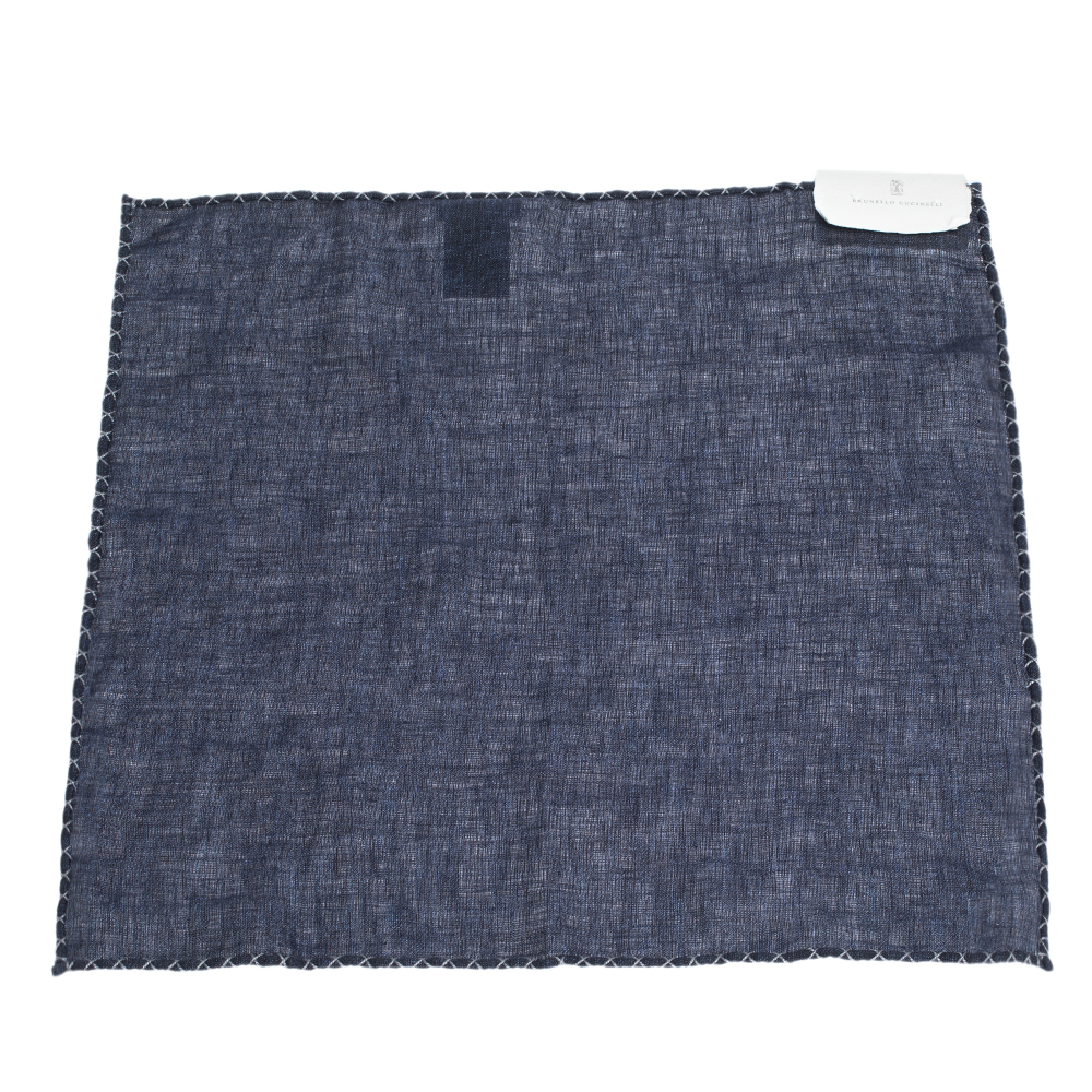 

Brunello Cucinelli Navy Blue Cross Stitch Detail Linen Pocket Square