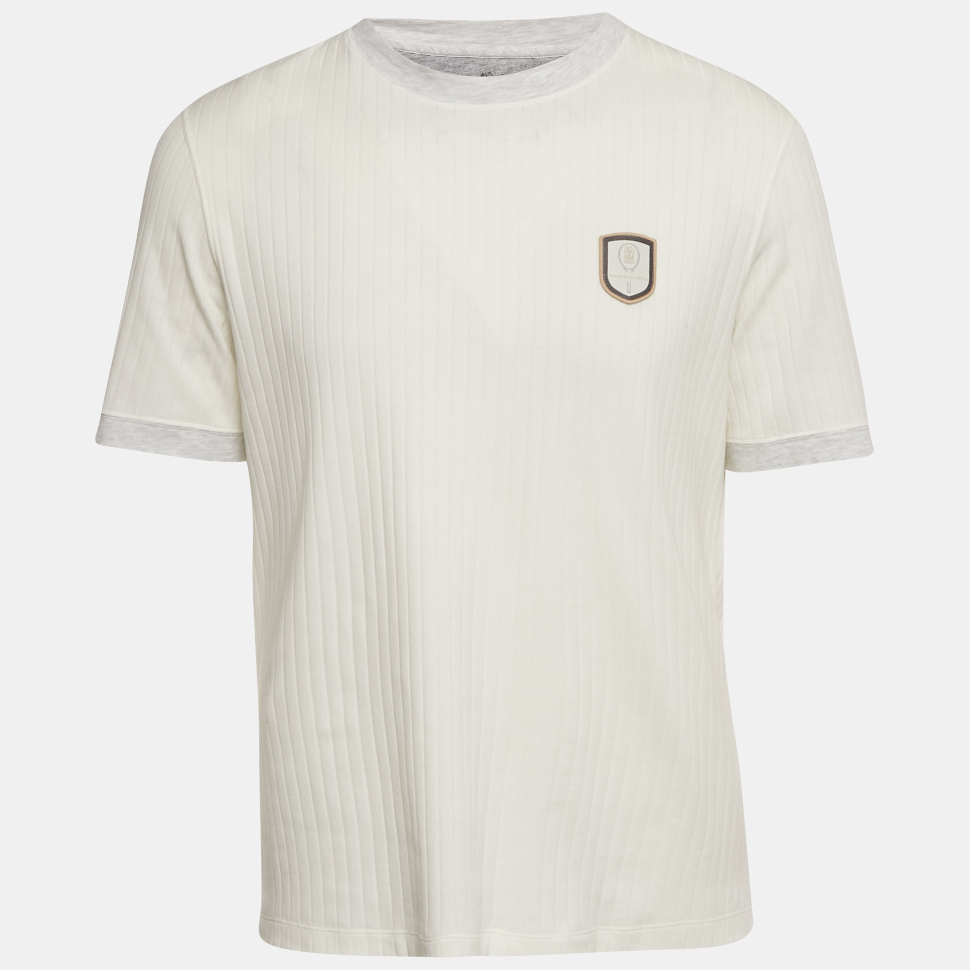 Brunello Cucinelli White Rib Knit Crew Neck T-Shirt S