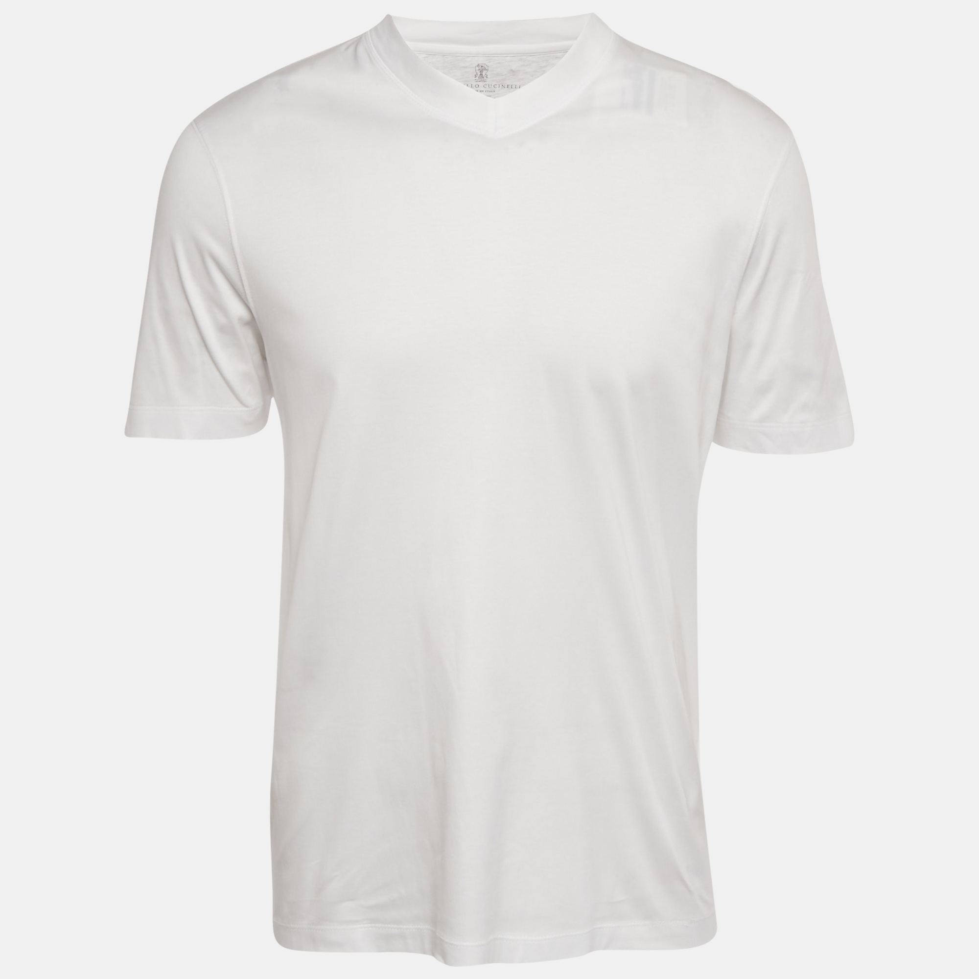 

Brunello Cucinelli White Cotton Jersey V Neck T-Shirt M