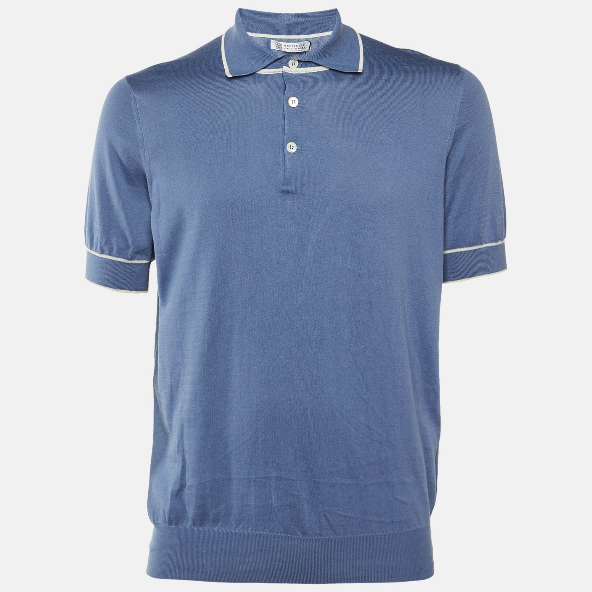 

Brunello Cucinelli Blue Cotton Knit Polo T-Shirt L