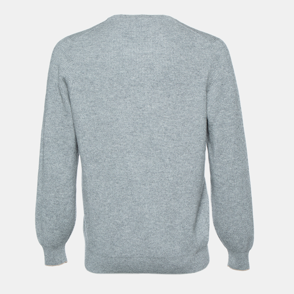 

Brunello Cucinelli Grey Cashmere Crewneck Sweater