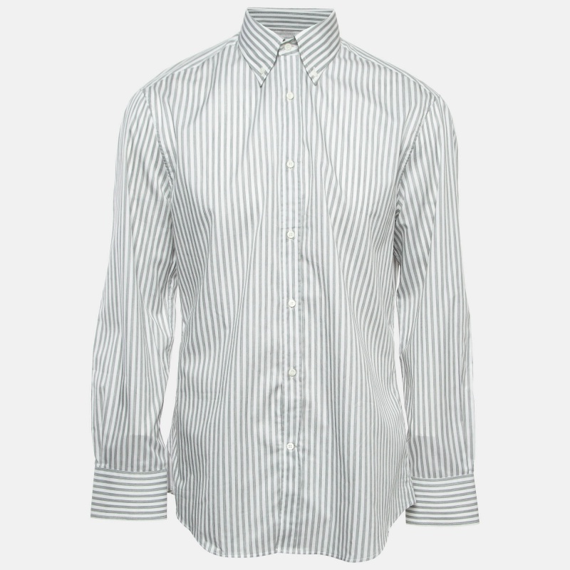 

Brunello Cucinelli Grey Striped Cotton Slim Fit Shirt XL