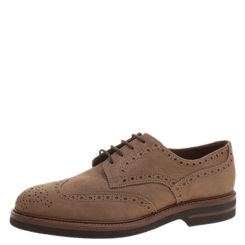 Brunello Cucinelli Brown Suede Brogue Lace Up Oxfords Size 44