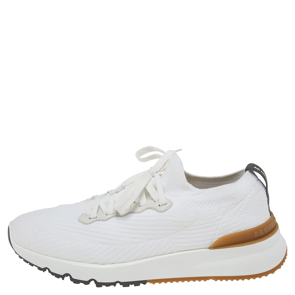 

Brunello Cucinelli White Knit Fabric Lace Up Sneakers Size
