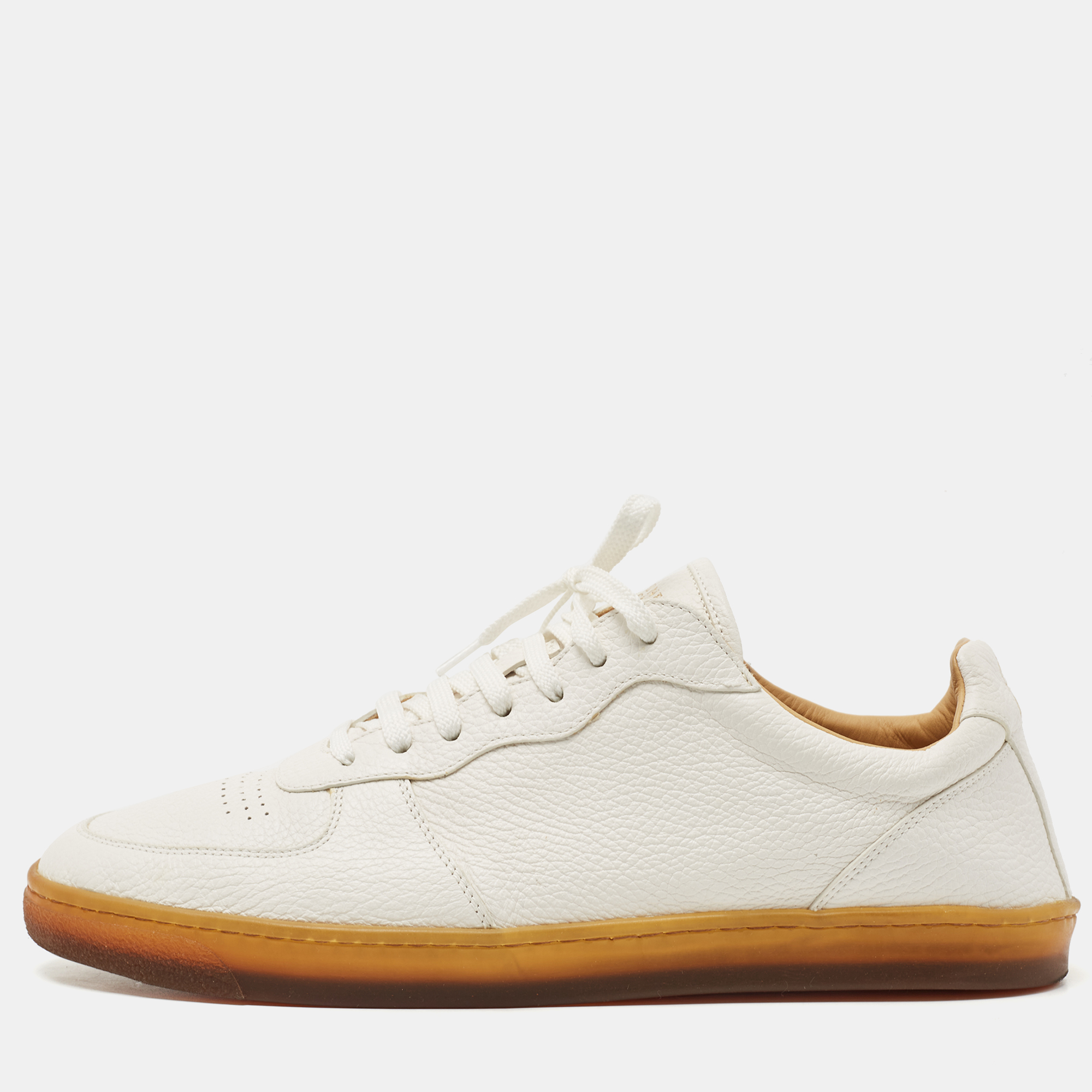 Pre Owned Brunello Cucinelli White Leather Low Top Sneakers Size 44