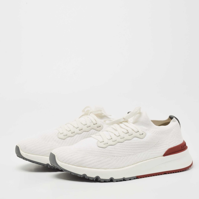 

Brunello Cucinelli White Knit Fabric Lace Up Sneakers Size