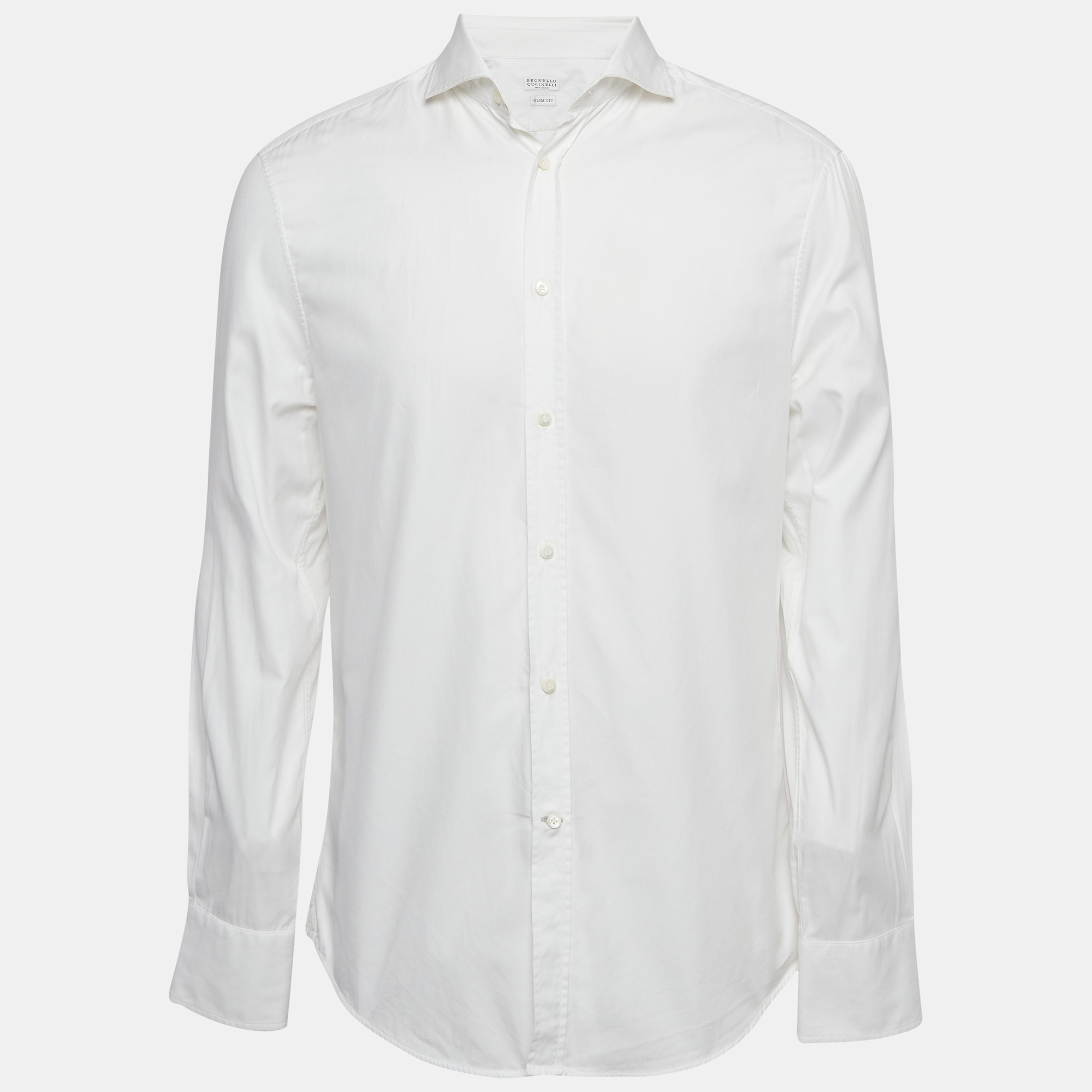 Pre-owned Brunello Cucinelli White Cotton Slim Fit Shirt L