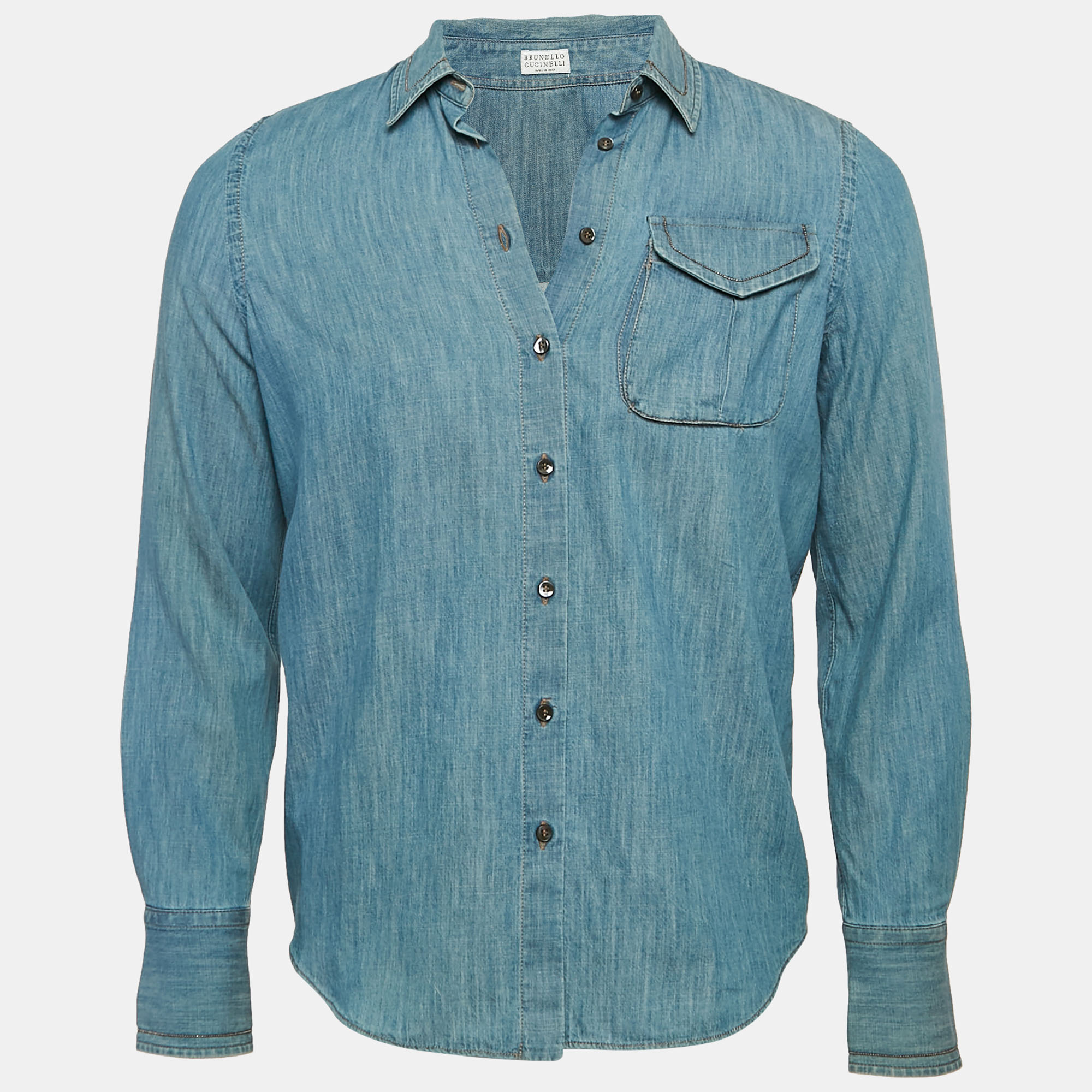 

Brunello Cucinelli Blue Denim Monili Bead Detail Shirt M