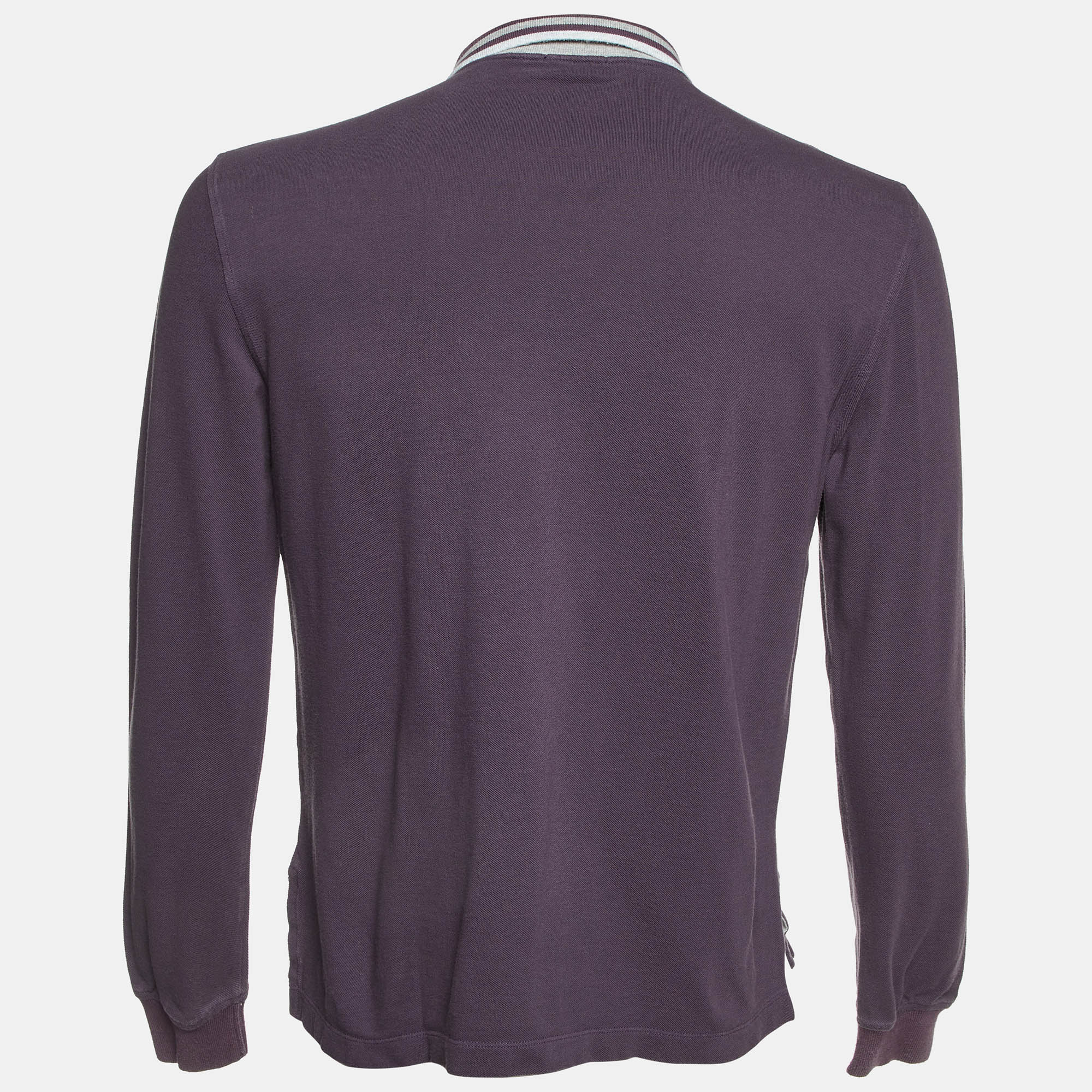 Brunello Cucinelli Purple Cotton Long Sleeve Polo T-Shirt M 