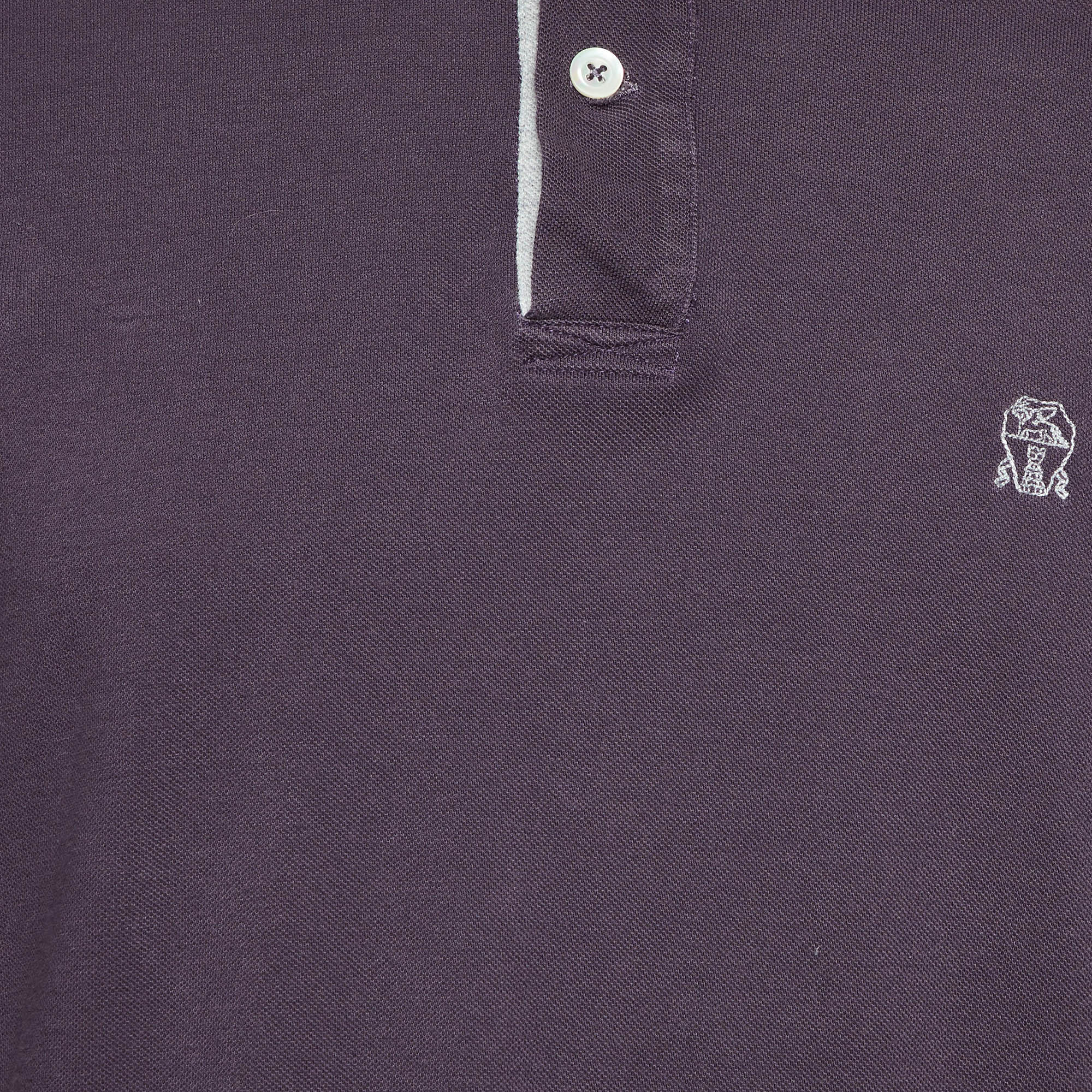 Brunello Cucinelli Purple Cotton Long Sleeve Polo T-Shirt M 