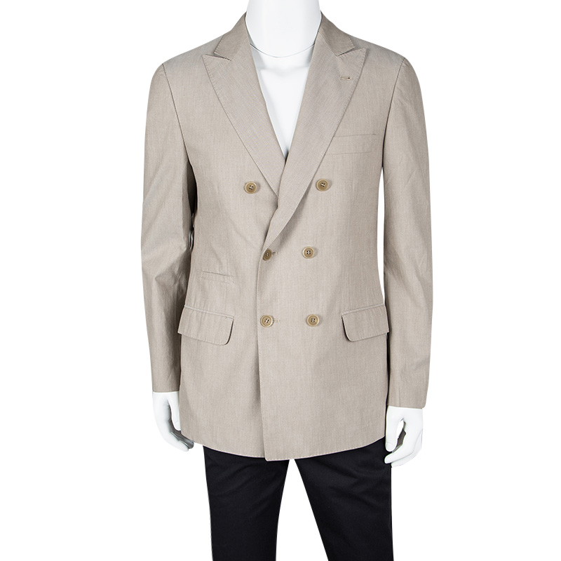 

Brunello Cuccinelli Beige Cotton Double Breasted Blazer