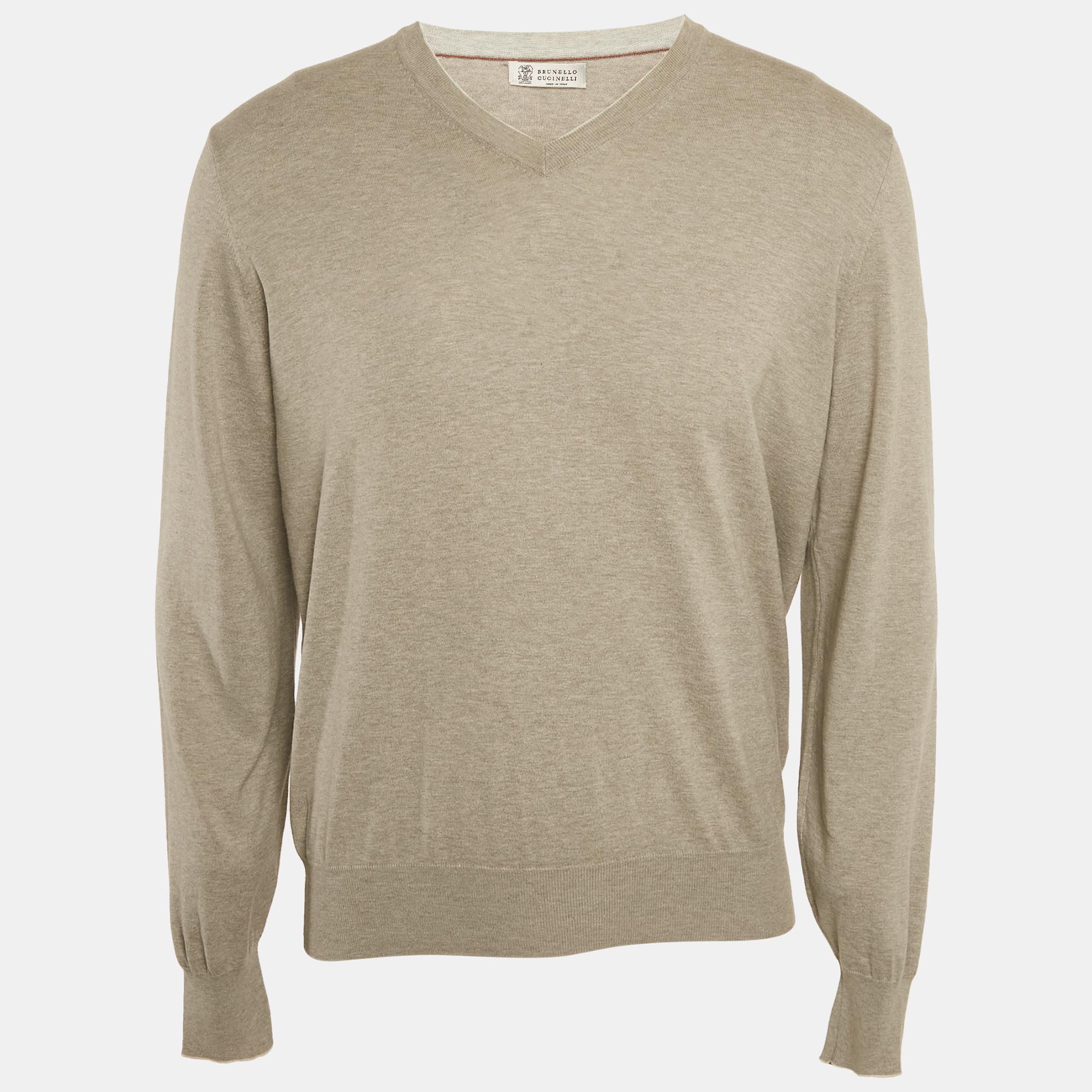 

Brunello Cucinelli Grey Cotton Knit V-neck T-Shirt L
