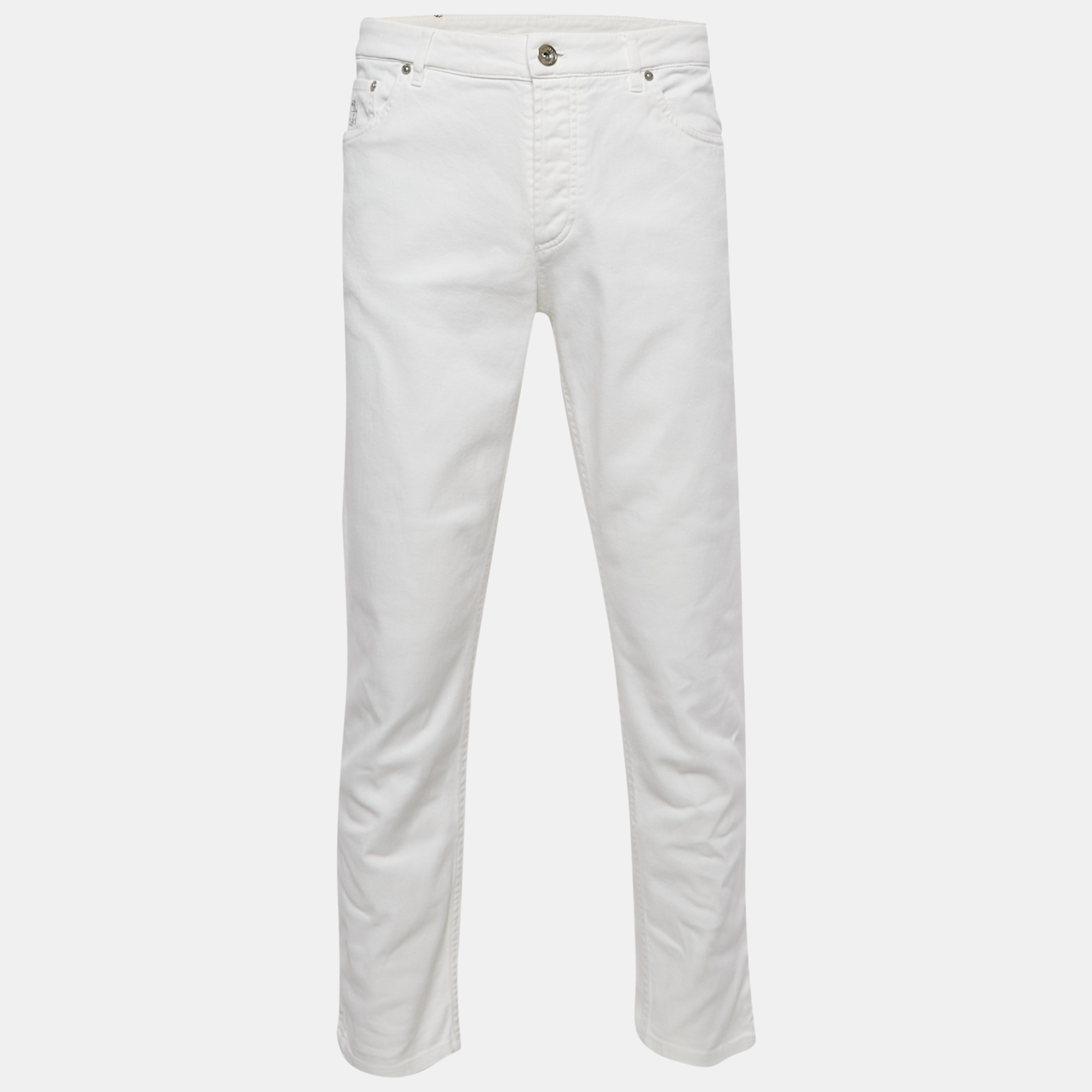 

Brunello Cucinelli White Denim Traditional Fit Jeans L Waist 35"
