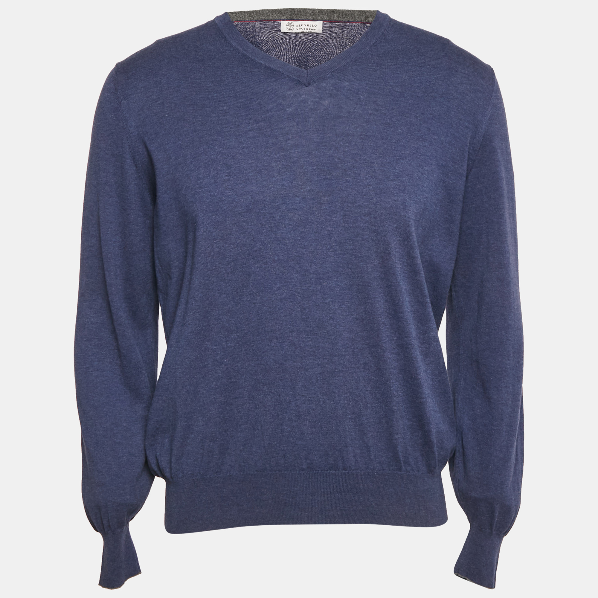 

Brunello Cucinelli Blue Cotton Knit V-Neck Sweatshirt L