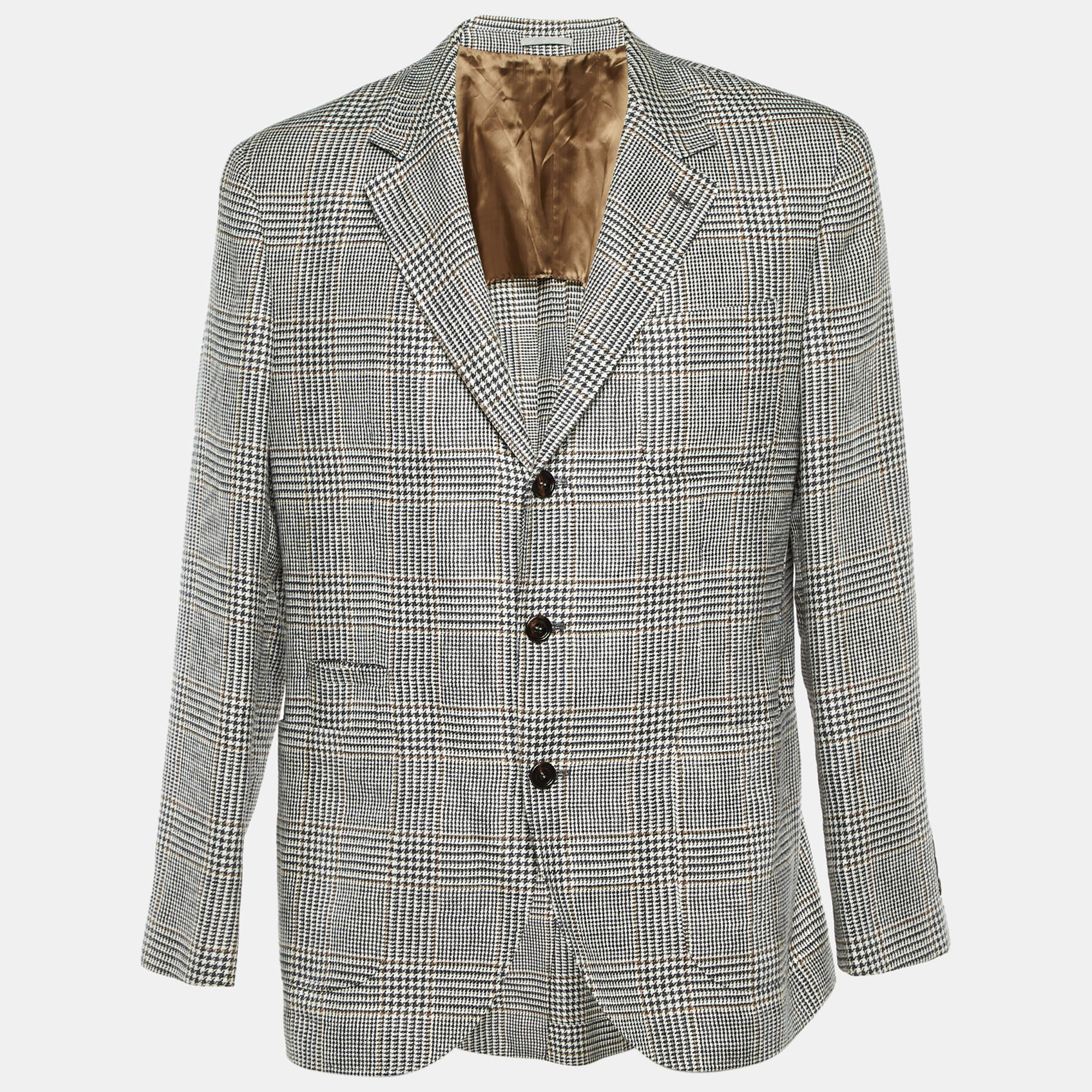 

Brunello Cucinelli Grey Checked Linen Blend Single Breasted Blazer XXL