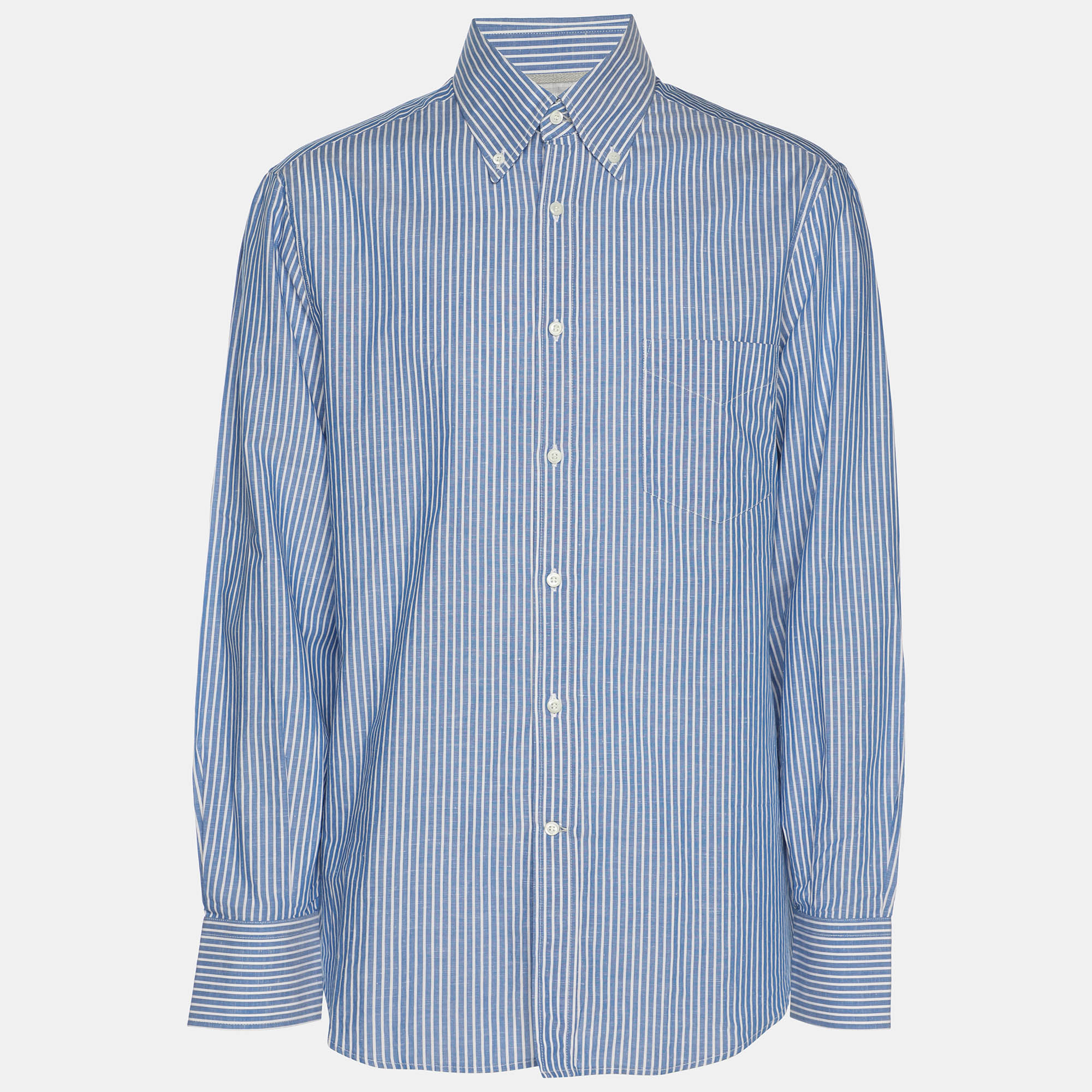 

Brunello Cucinelli Blue/White Pinstripe Linen Blend Long Sleeve Shirt