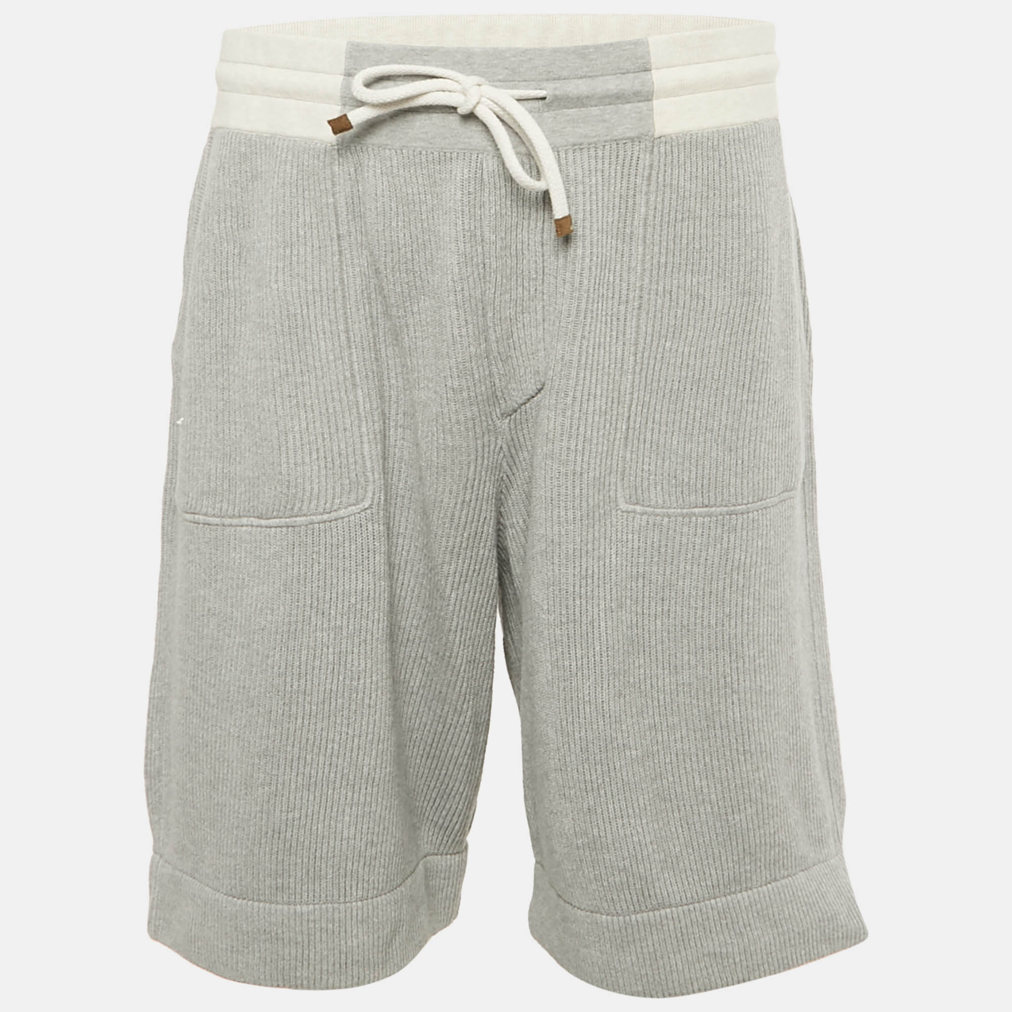 

Brunello Cucinelli Grey Cotton Rib Knit Shorts XL