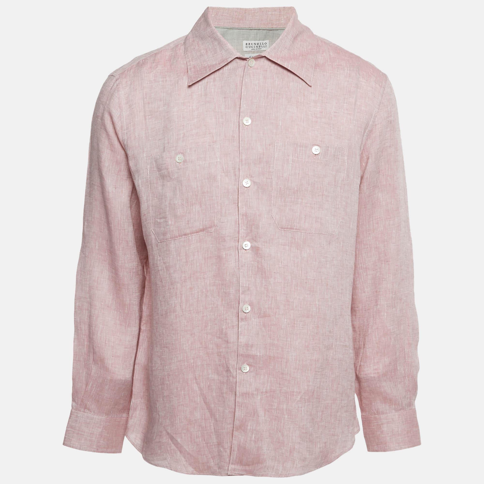 

Brunello Cucinelli Pink Linen Easy Fit Shirt L