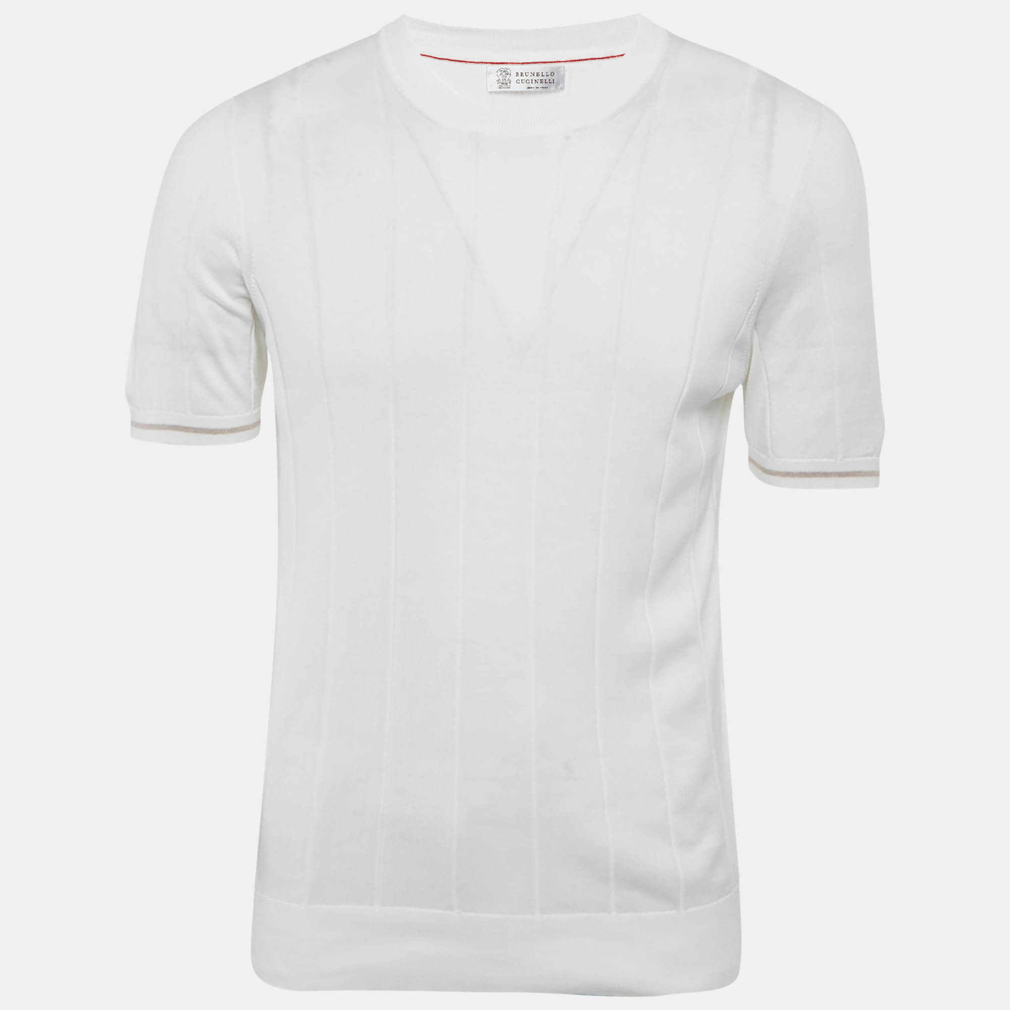 

Brunello Cucinelli White Cotton Knit Crewneck T-Shirt M