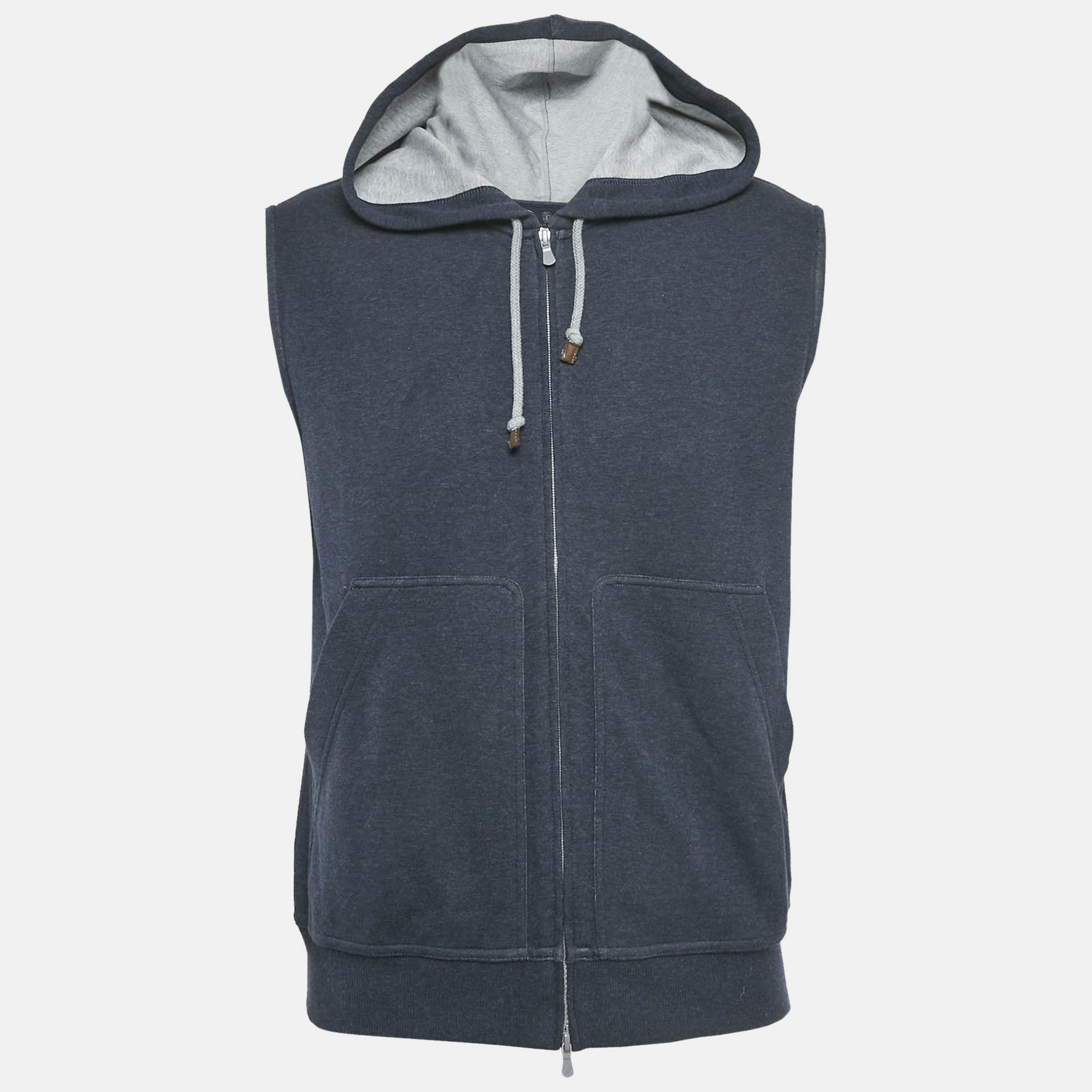 

Brunello Cucinelli Blue Cotton Jersey Hooded Vest M