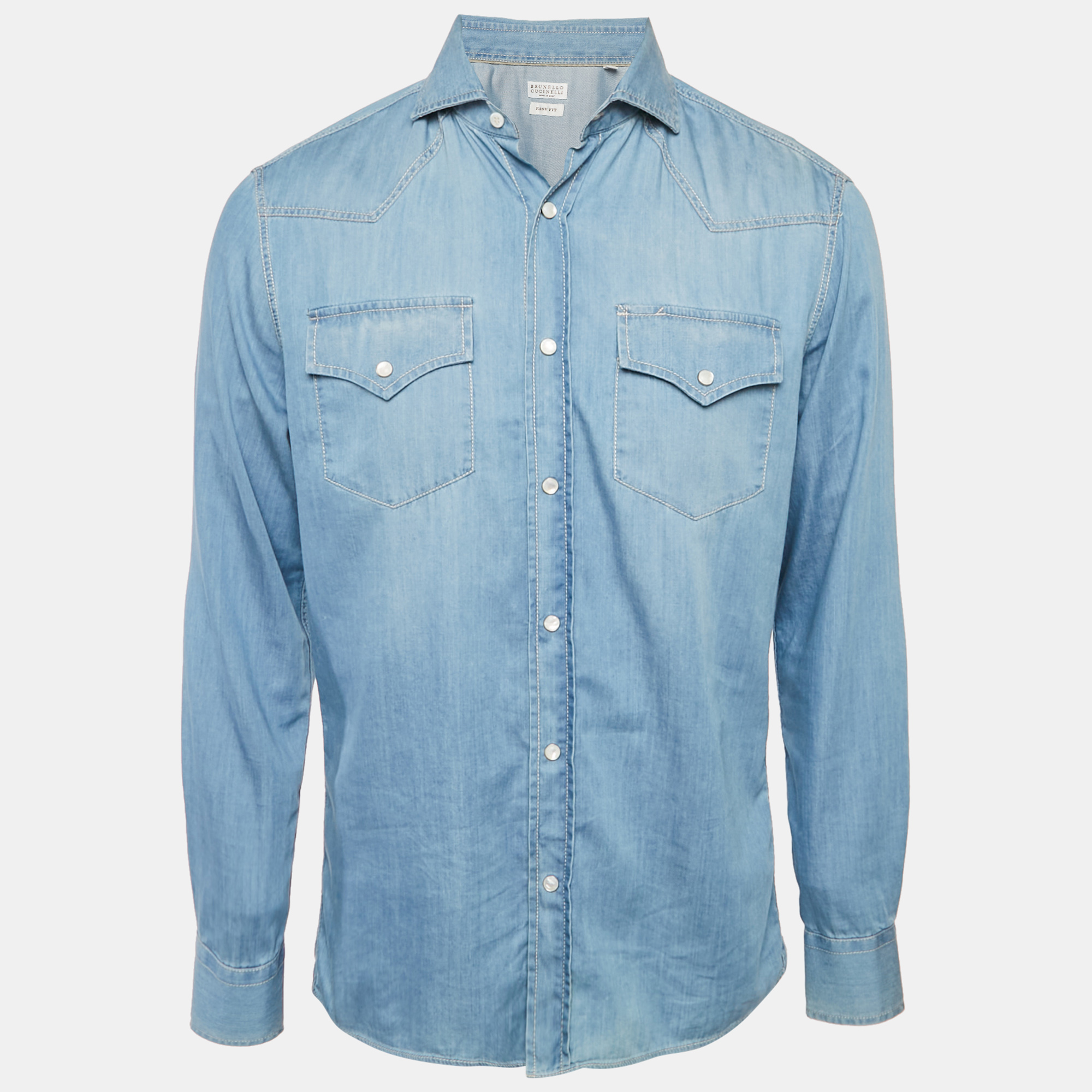 

Brunello Cucinelli Blue Chambray Easy Fit Shirt M