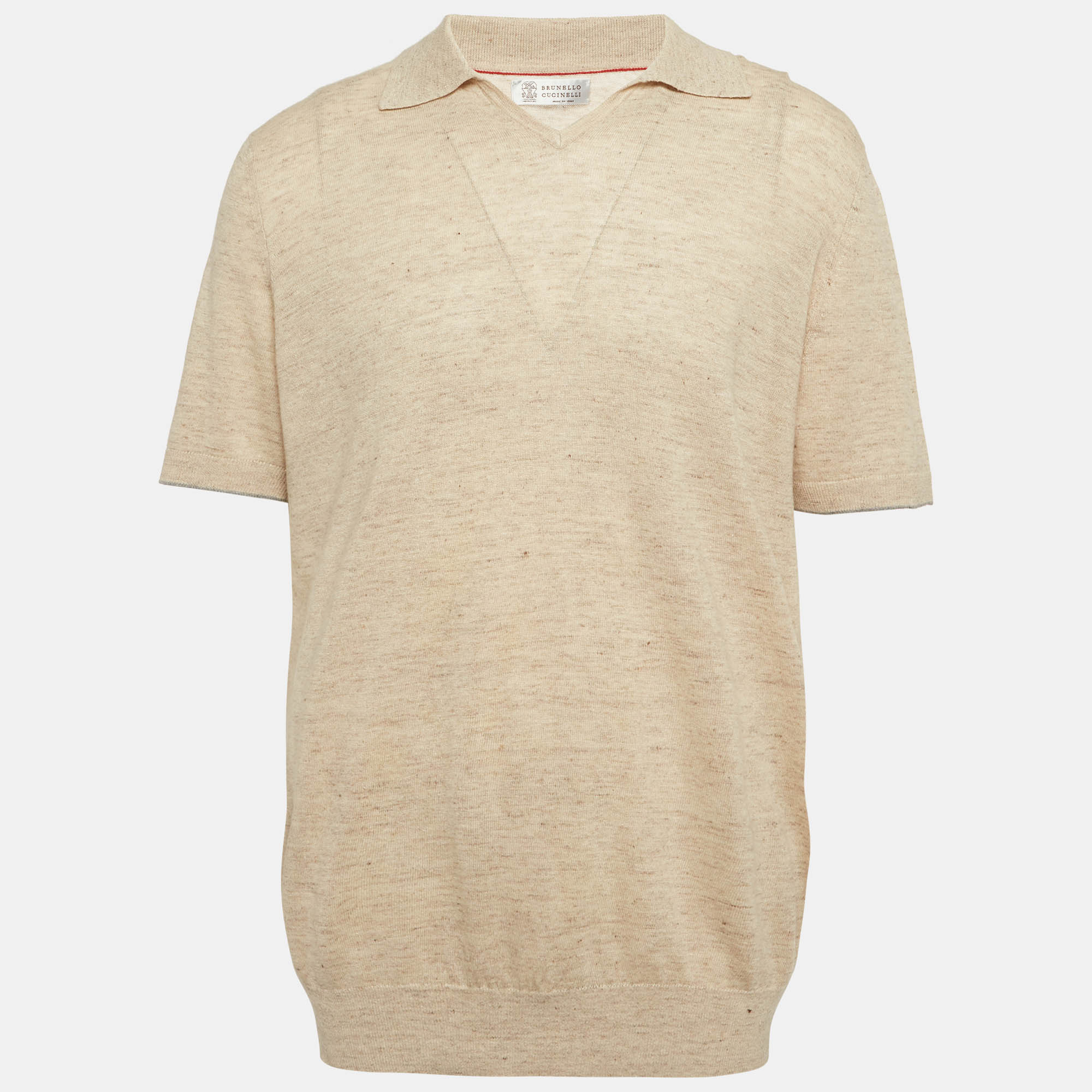 

Brunello Cucinelli Beige Linen Blend Polo T-Shirt XXL