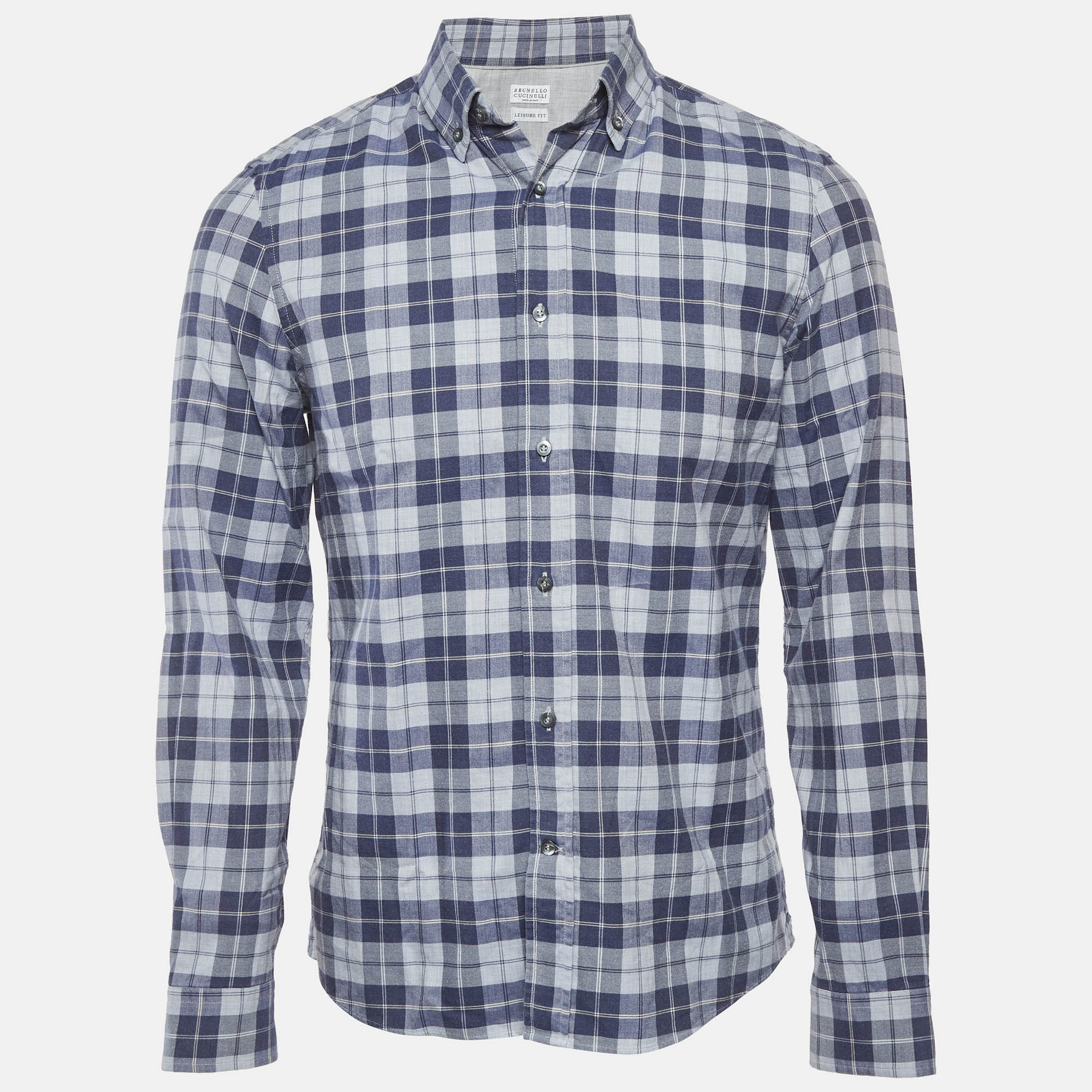 

Brunello Cucinelli Blue Check Cotton Leisure Fit Shirt M