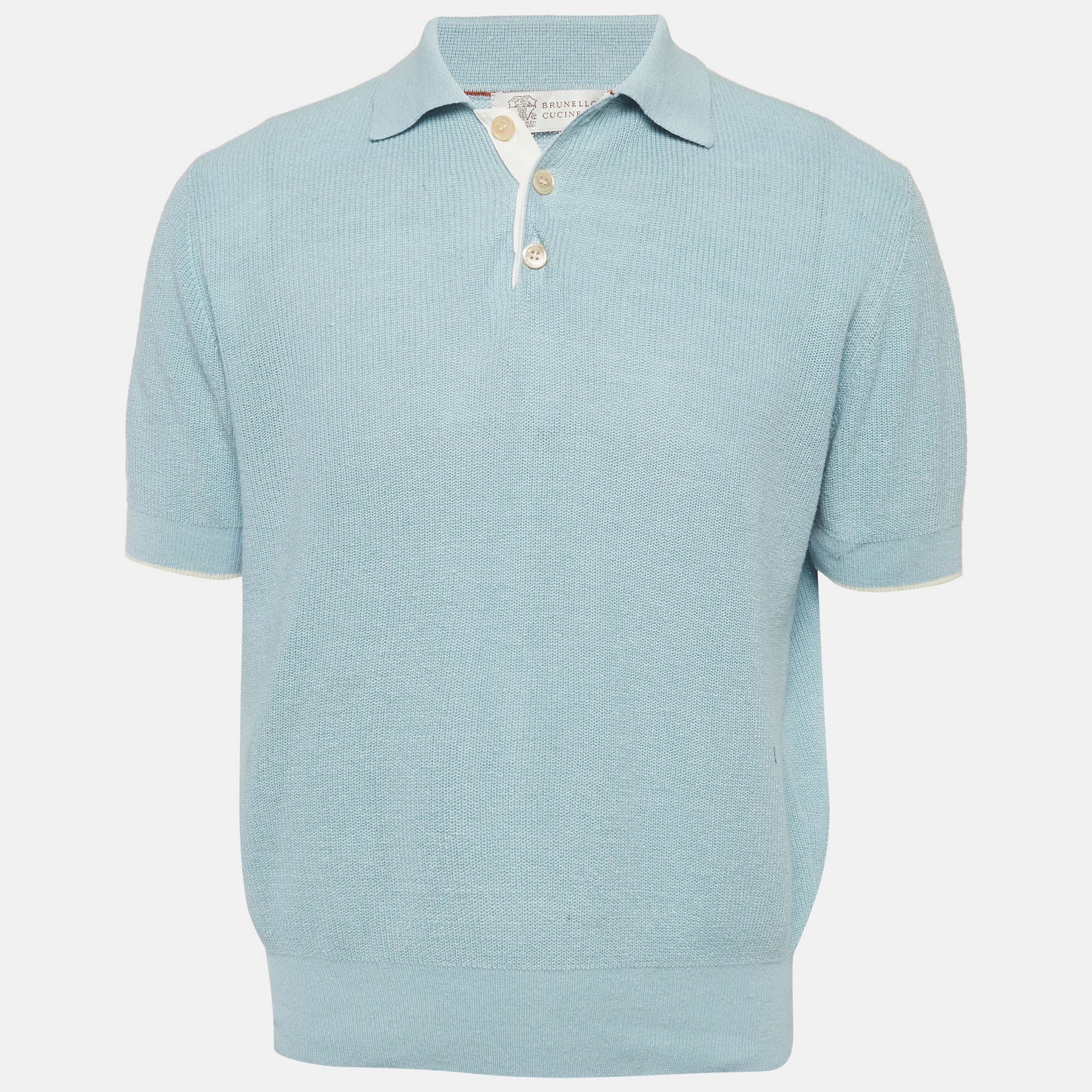 

Brunello Cucinelli Blue Rib Knit Polo T-Shirt M