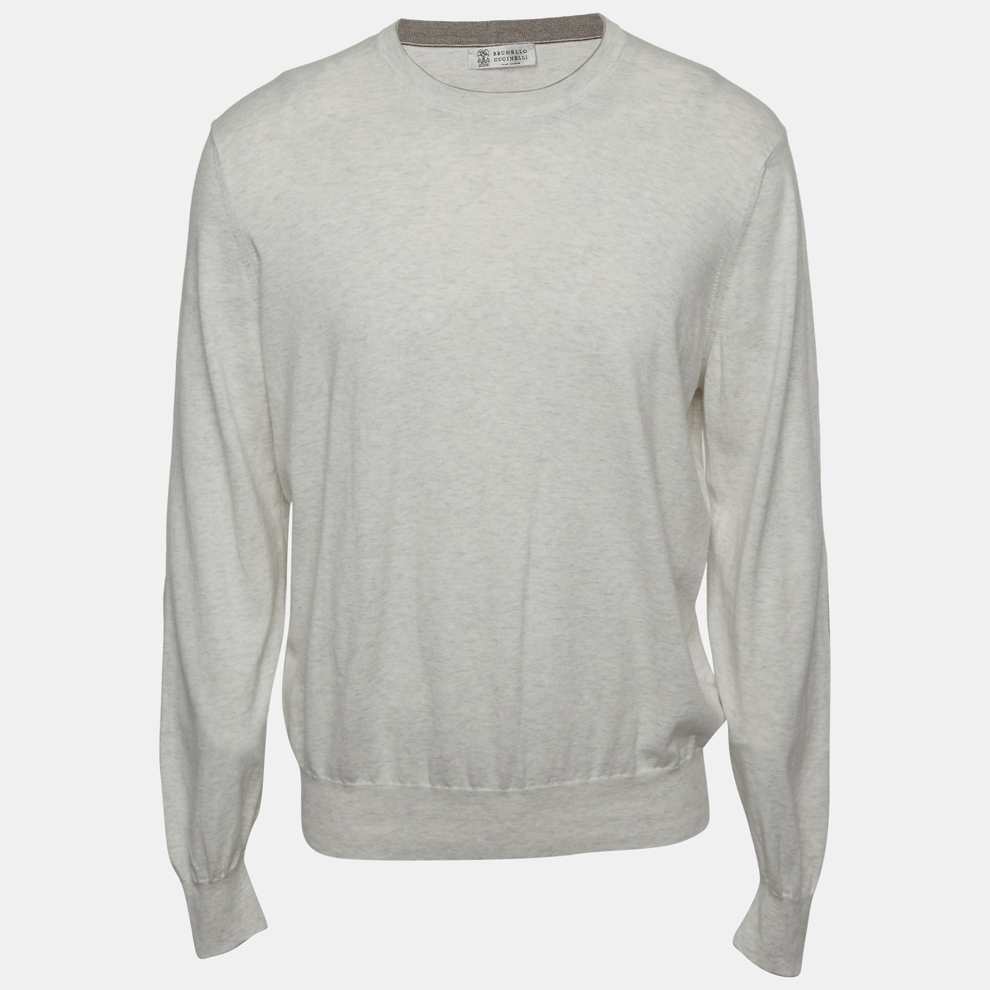 

Brunello Cucinelli Grey Cotton Knit Elbow Patch Sweatshirt XXL