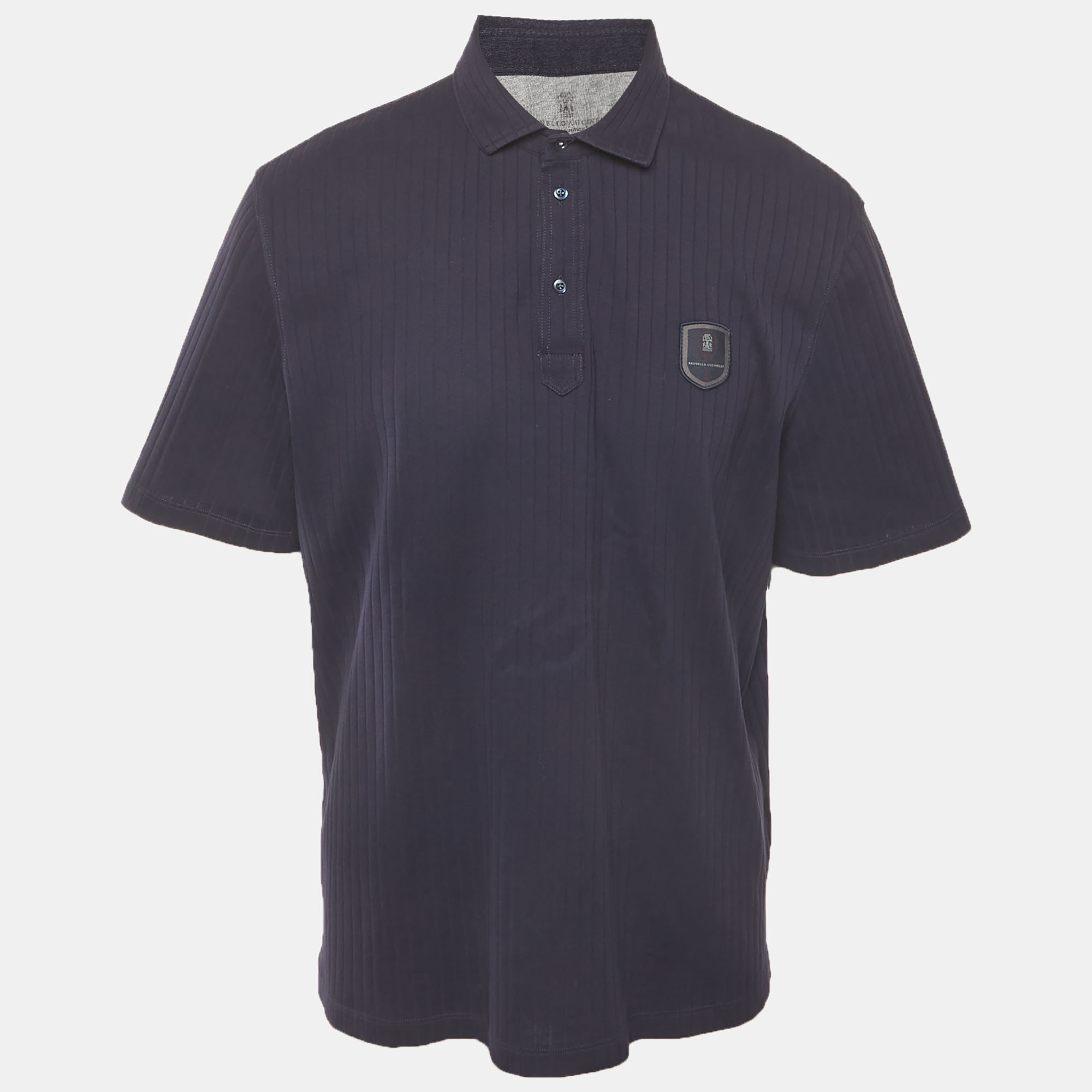 

Brunello Cucinelli Navy Blue Stretch Cotton Polo T-Shirt XXL