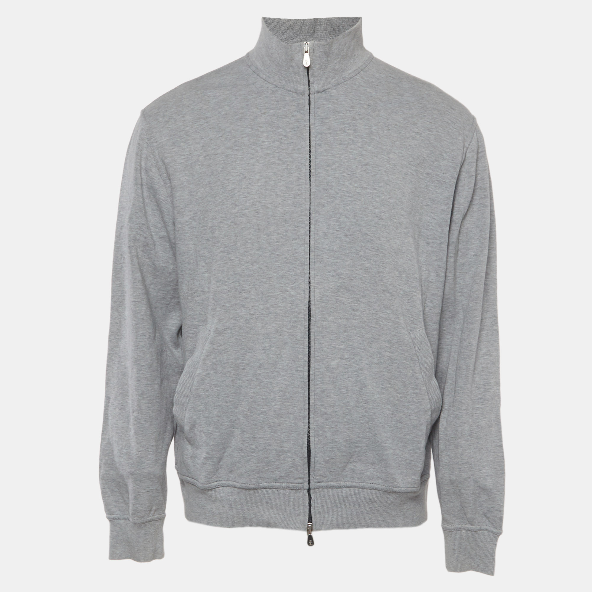 

Brunello Cucinelli Grey Jersey Zip Up Turtleneck Jacket XL