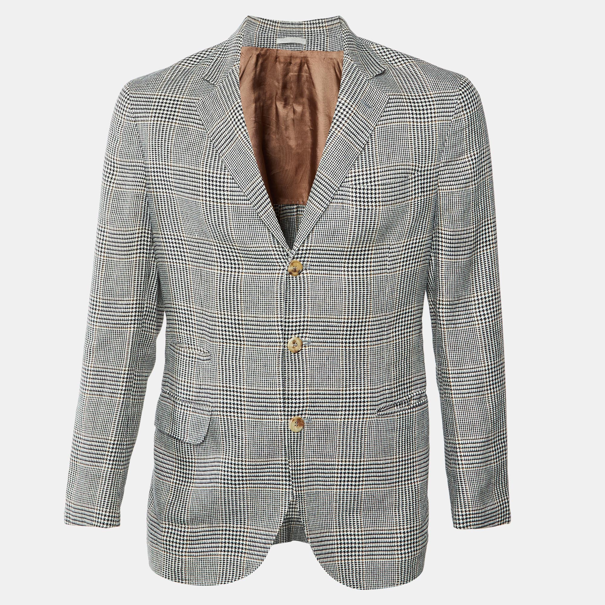 

Brunello Cucinelli Black/White Checkered Linen & Wool Blazer S