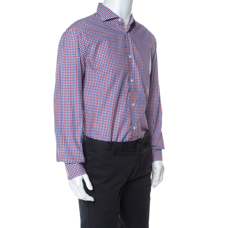 

Brunello Cucinelli Blue & Red Check Basic-Fit Sport Shirt, Multicolor